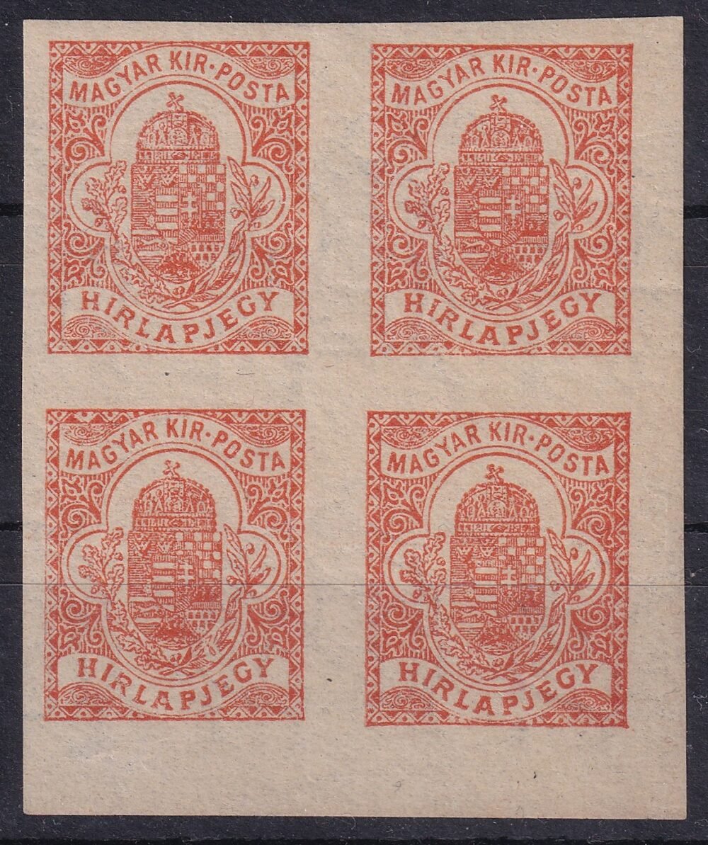 1904. Hírlapbélyeg ívszéli négyes tömb**