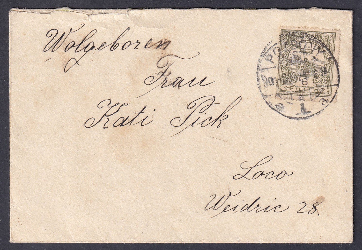 1908. Pozsony, helyben feladott levél tartalommal