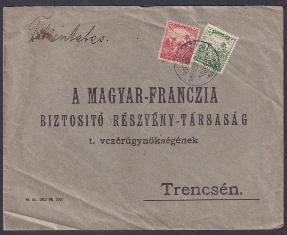 1918. ZAY-UGRÓCZ, Trencsénybe feladott levél