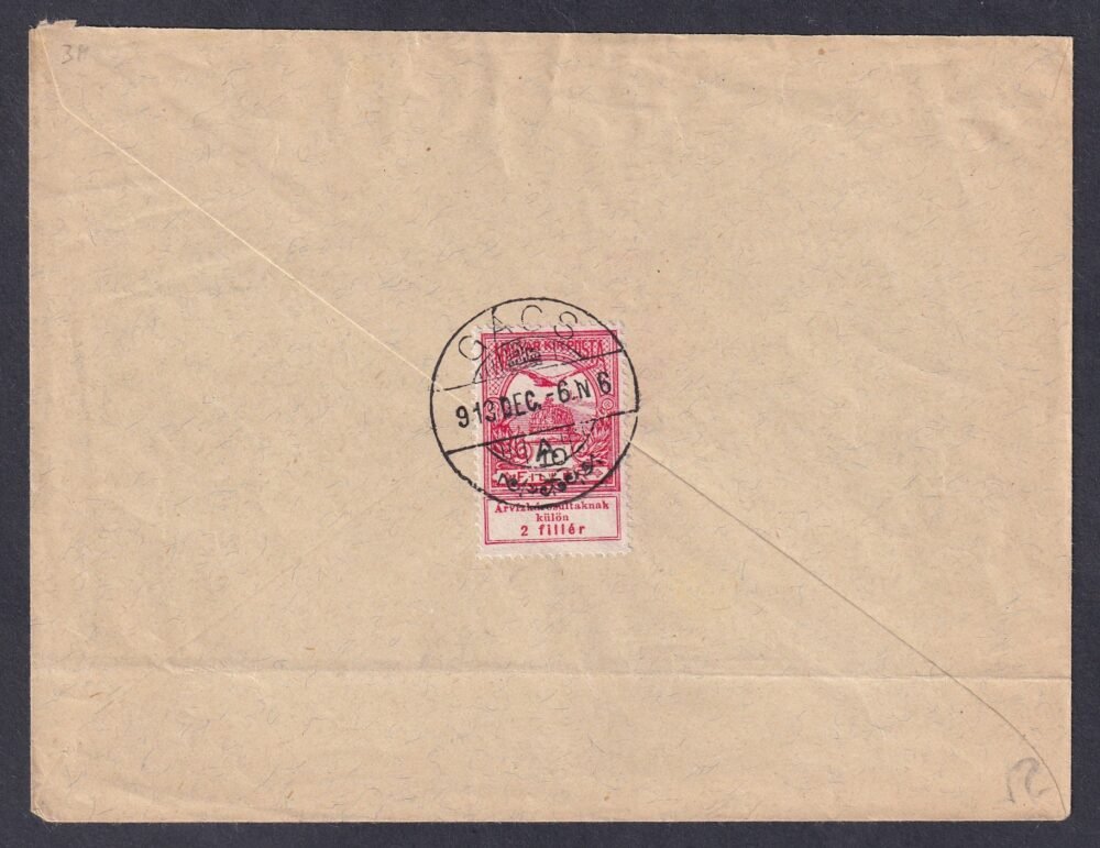 1913. Gács, Triest-be feladott céges boríték