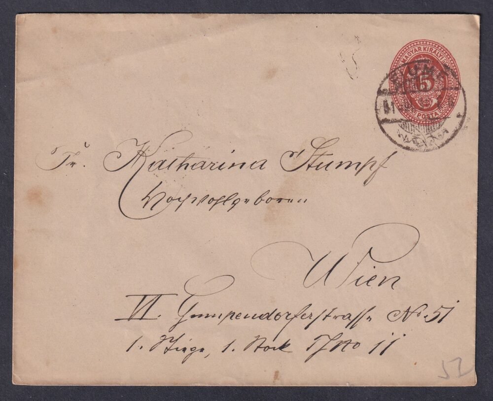 1891. Fiume, Bécsbe feladott díjjegyes boríték