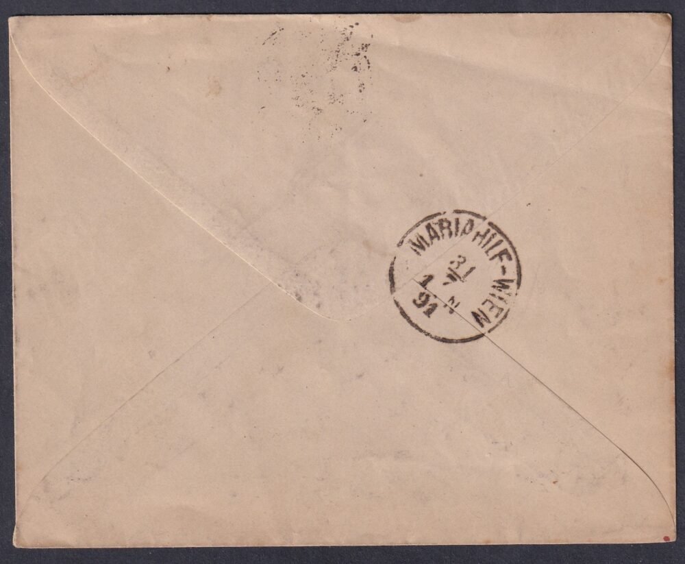 1891. Fiume, Bécsbe feladott díjjegyes boríték