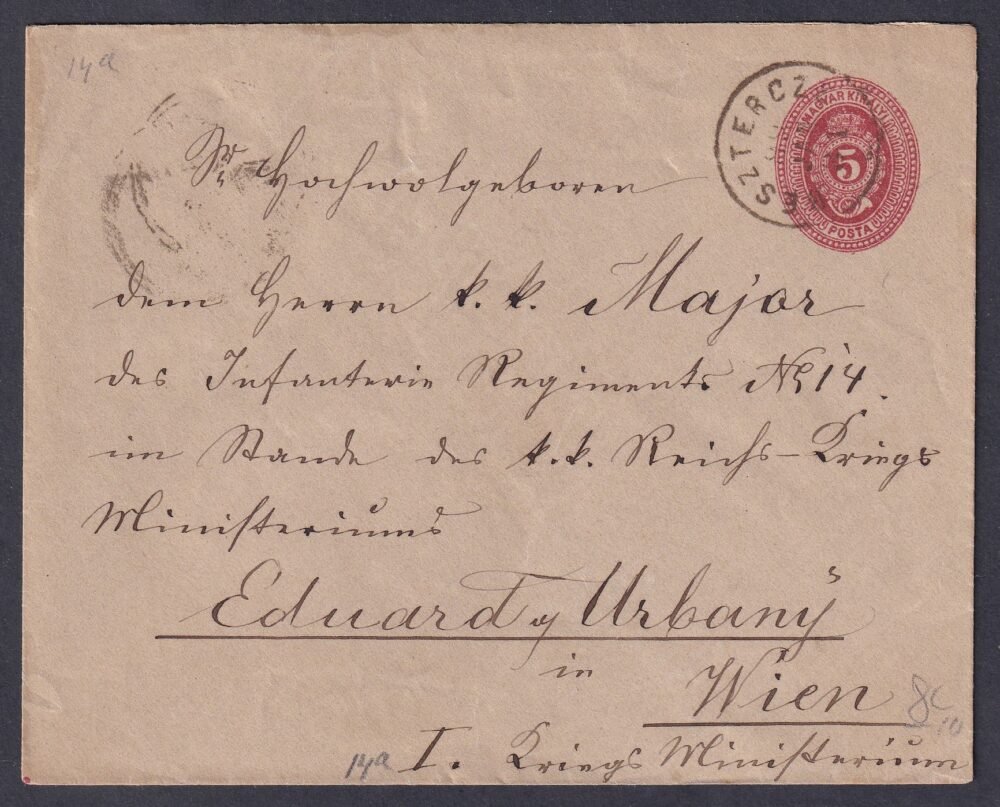 1889. Besztercze, Bécsbe feladott dajjegyes boríték