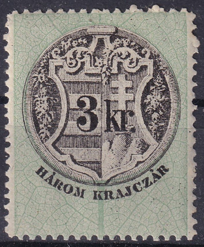 1868. 3 krajcár Illetékbélyeg eredeti gumival, falcos