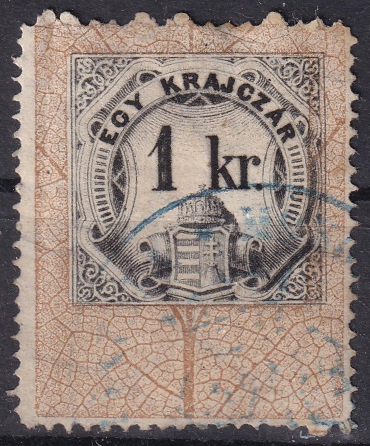 1881. 1kr Illetékbélyeg - a középrész látványos gépszínátnyomatával