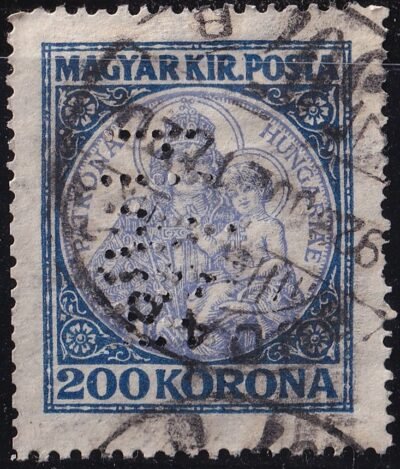 "MAH" perfin bélyeg - Koronás Madonna bélyegen!