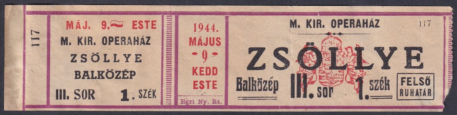 IMG_20250805_0025.3 1944. Magyar Királyi Operaház belépőjegy