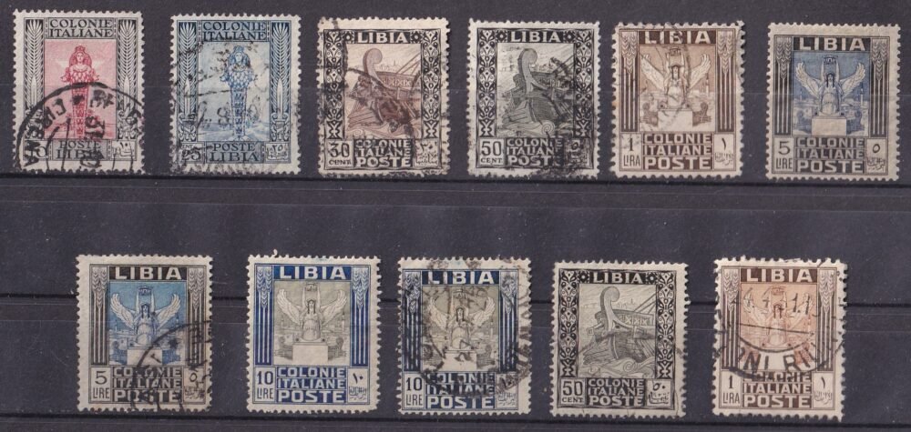 1921. Libia (Olasz gyarmat) használt sor - 2db 10 lirással!!!! (össz. 11 db bélyeg)
