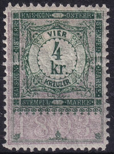 1893. Ausztria 4kr* használatlan Illetékbélyeg