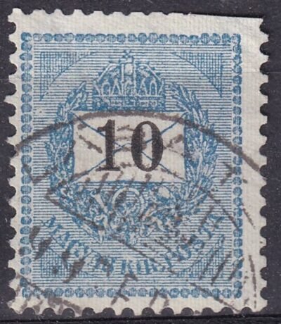 1898. 10kr, Hasadt "1" értékszám, + alapvonal szakadás a koszorú jobb oldalán, ismétlődő lemezhiba!