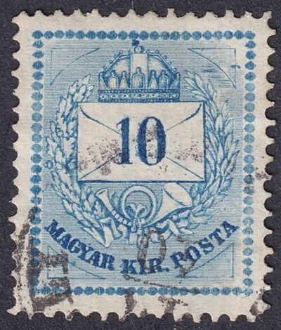 1874. Színesszámú 10 kr - jobb felső háromszög mellett durva alapvonal javítás
