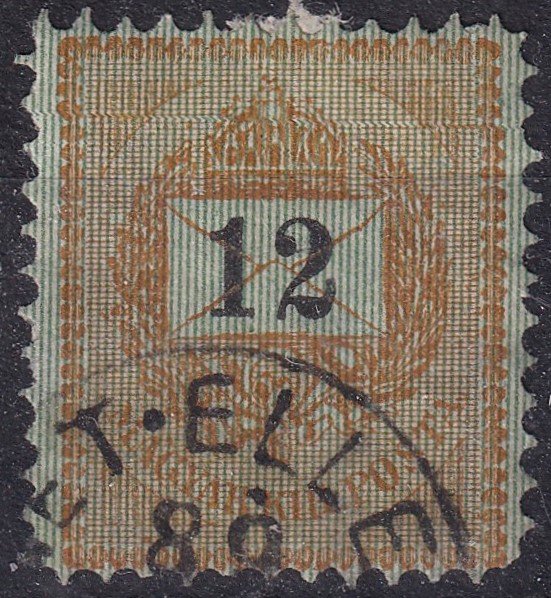 1888. Feketeszámú 12 kr - erőteljes sötét zöld alap nyomattal