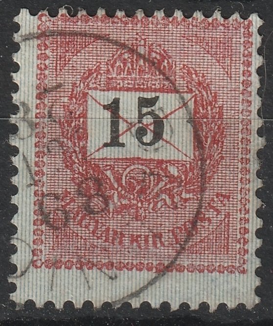 1889. Feketeszámú 15 kr - elcsúszott ferdefogazással