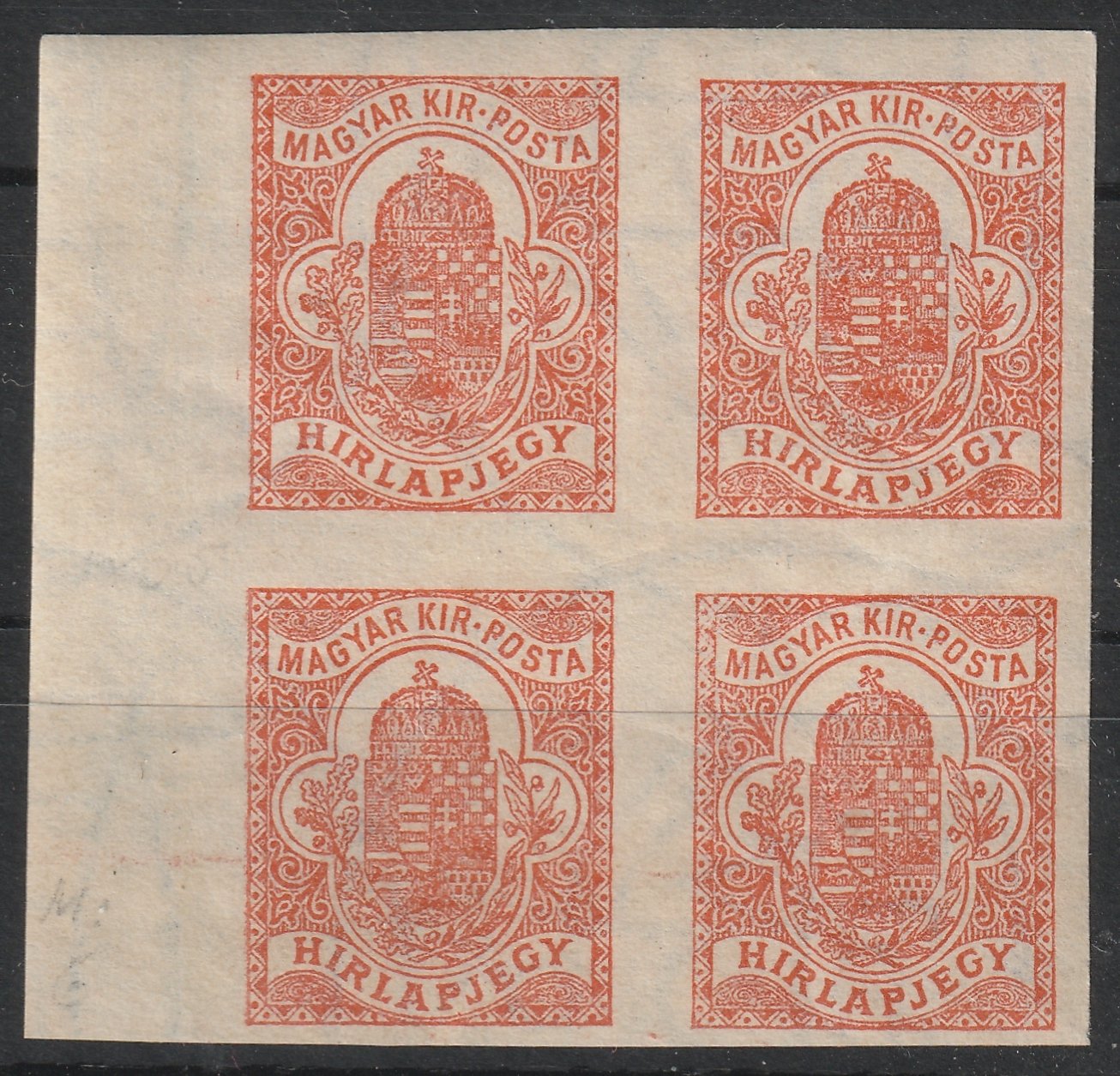 1900. Hírlapbélyeg ívszéli négyes tömb**