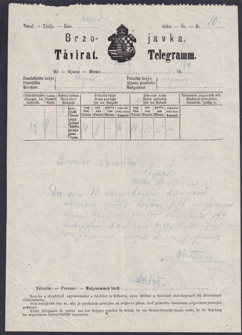 1874. Légrádról Lepsényre feladott Távírat . horvát, magyar, német nyelvű Távírat nyomtatvány!