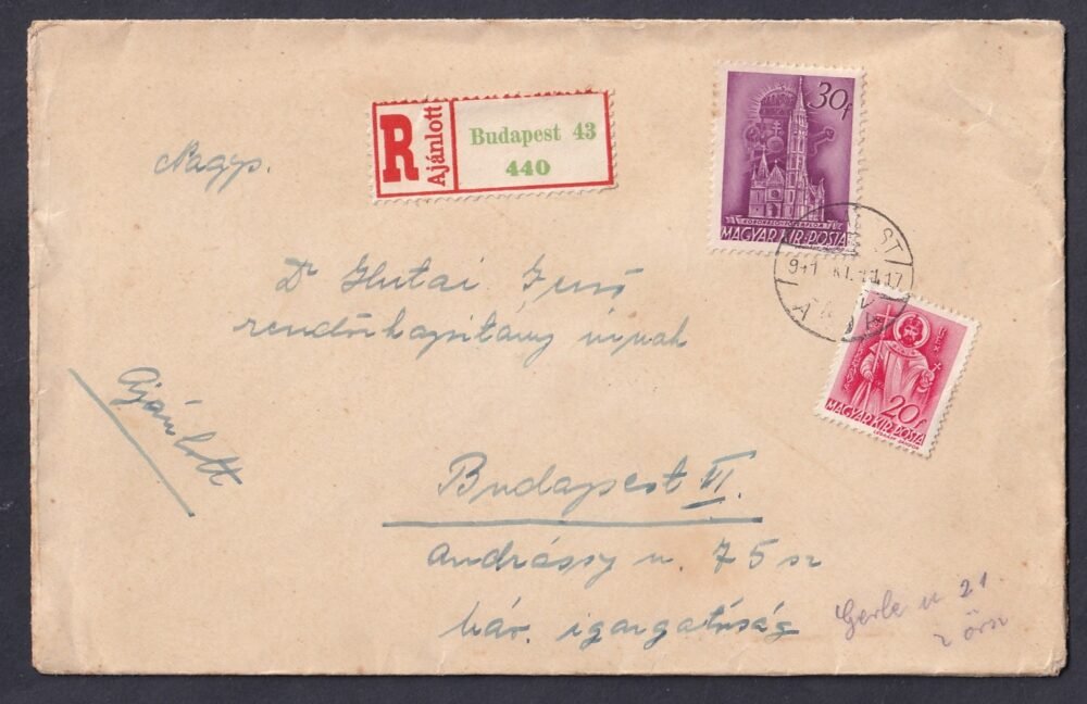 1941. Budapest, helyi ajánlott levél