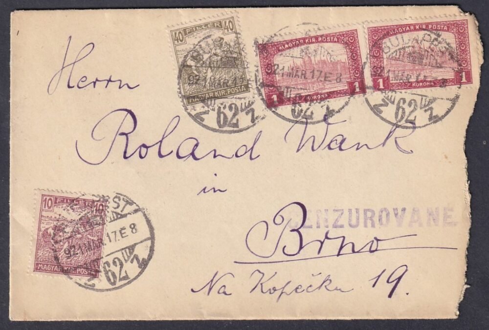 1921. Csehszlovákiába (Brno) feladott levél