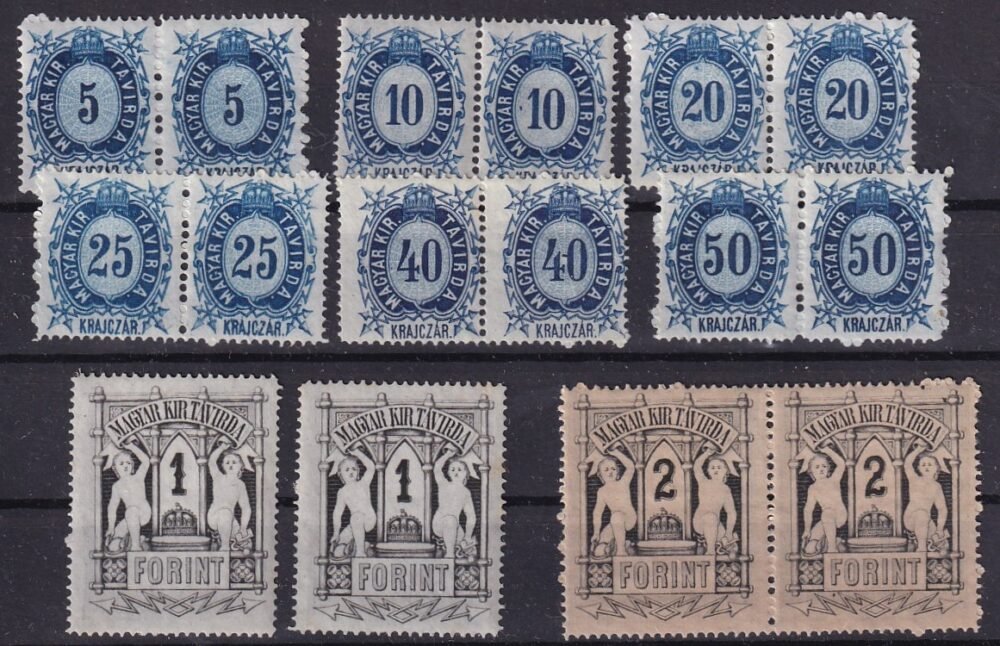 1874. Réznyomat Távírda sor – párokban, 1 Ft-osok kölön darabok