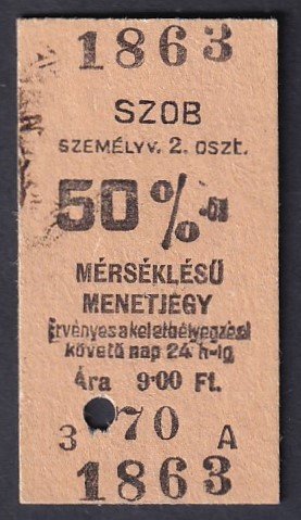 Kéregjegy - Szob, 50%-os, 2.osztály
