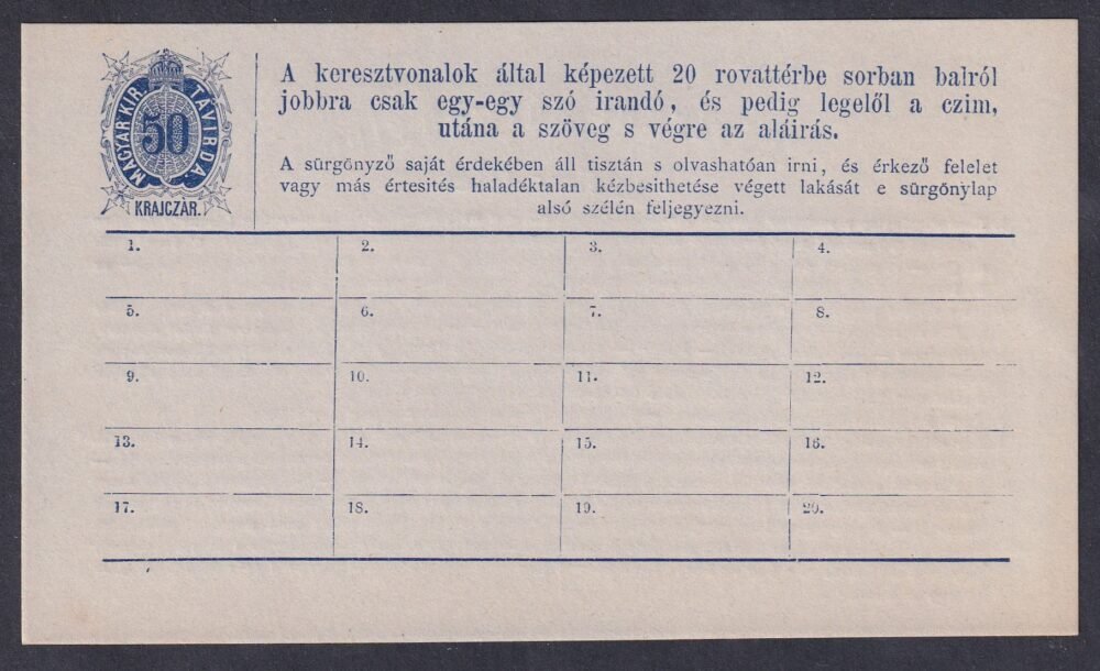 1873. Távírati sürgöny feladóvény