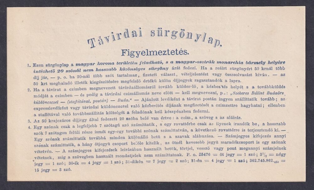 1873. Távírati sürgöny feladóvény