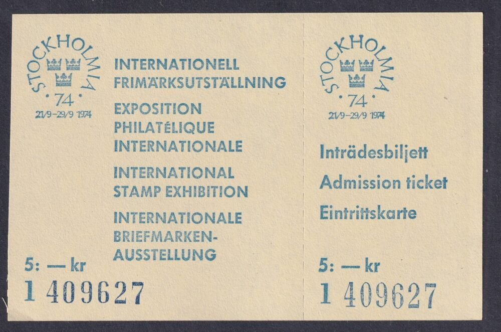 Svédország 1974 Stockholmia bélyegkiállítás belépőjegy