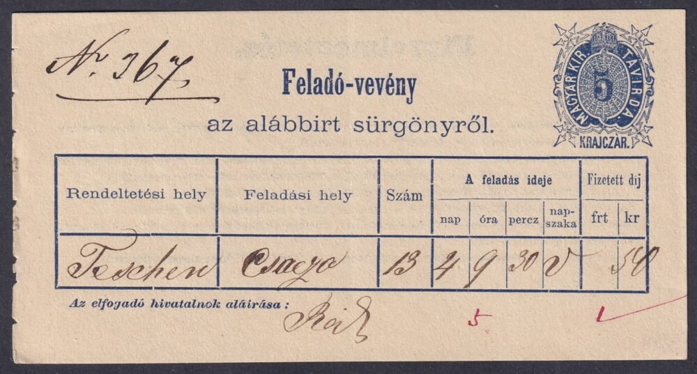 Felhasznált - Távírat "Feladó-vevény"