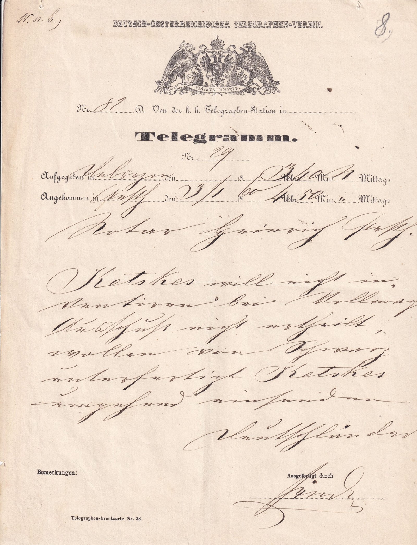 IMG_20250924_0020 1873. ?Debreczinbe feladott Távírat, (ritkább nyomtatvány típus!) - nagyon szép kiállítási darab!