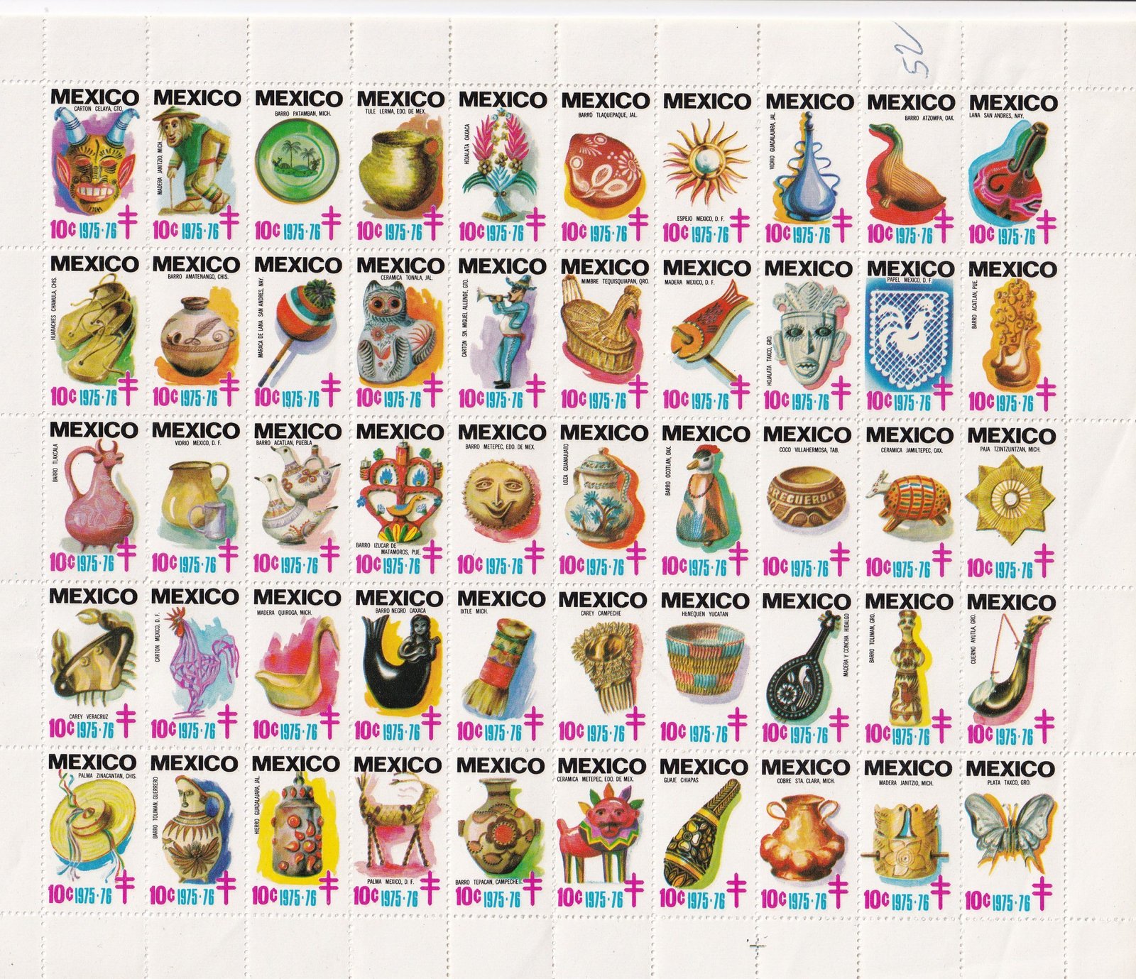 1975. Mexico - Jótékonyság 50 db os bélyegív