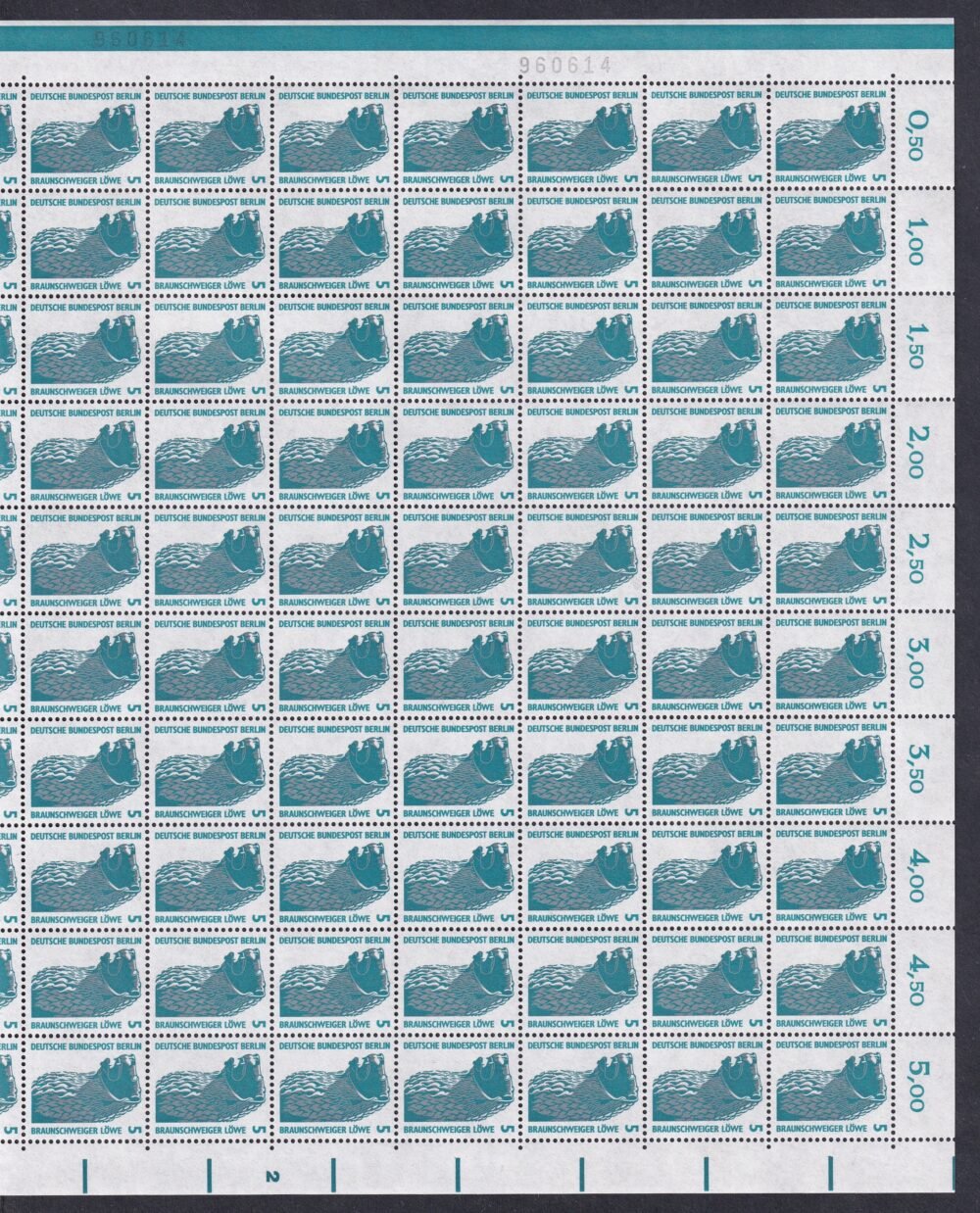 1990. Deutsche Bundespost Berlin – (Braunschweigi Oroszlán), 2 db ívsorszám követő teljes ív