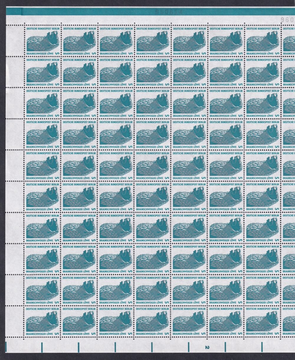 1990. Deutsche Bundespost Berlin – (Braunschweigi Oroszlán), 2 db ívsorszám követő teljes ív