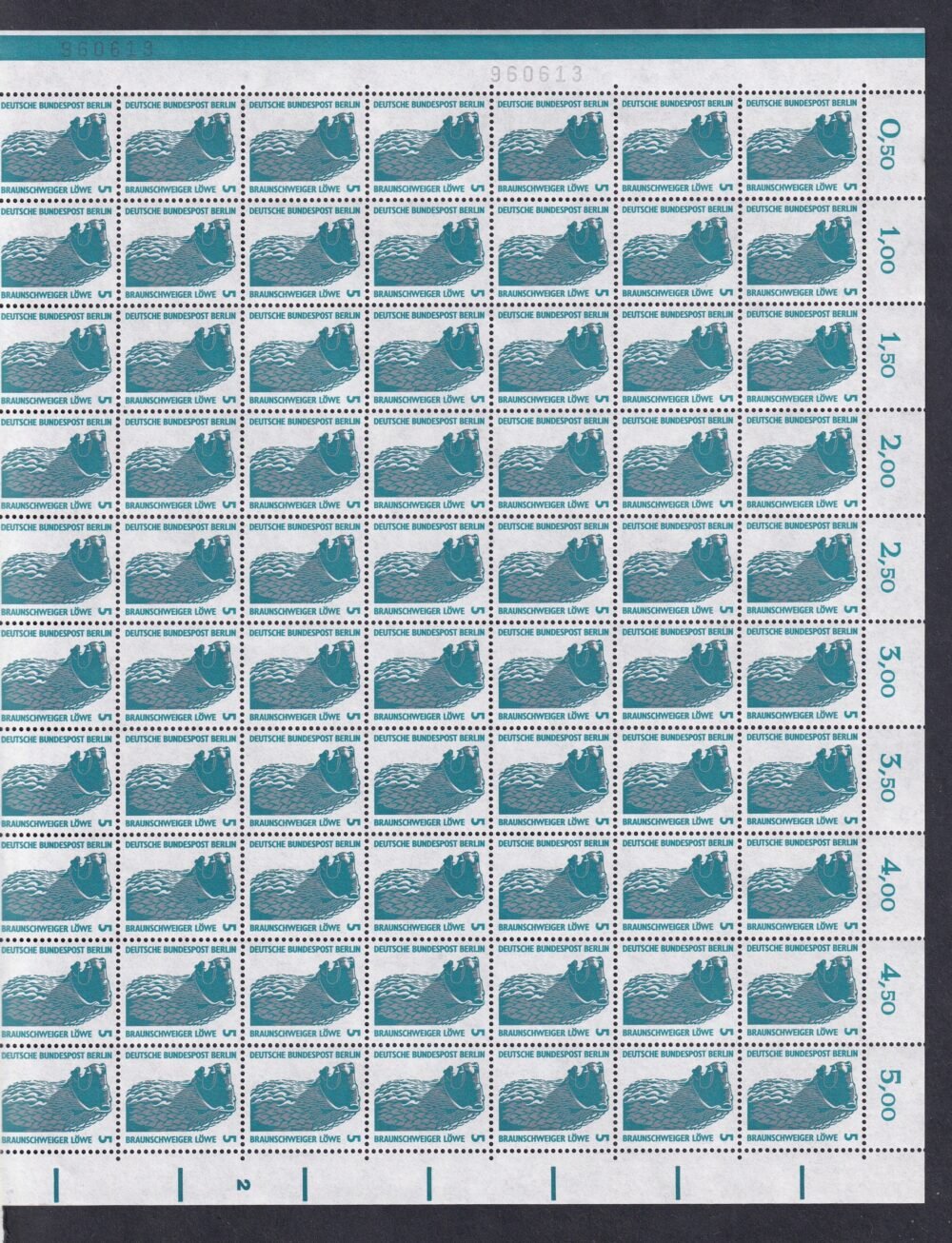 1990. Deutsche Bundespost Berlin – (Braunschweigi Oroszlán), 2 db ívsorszám követő teljes ív