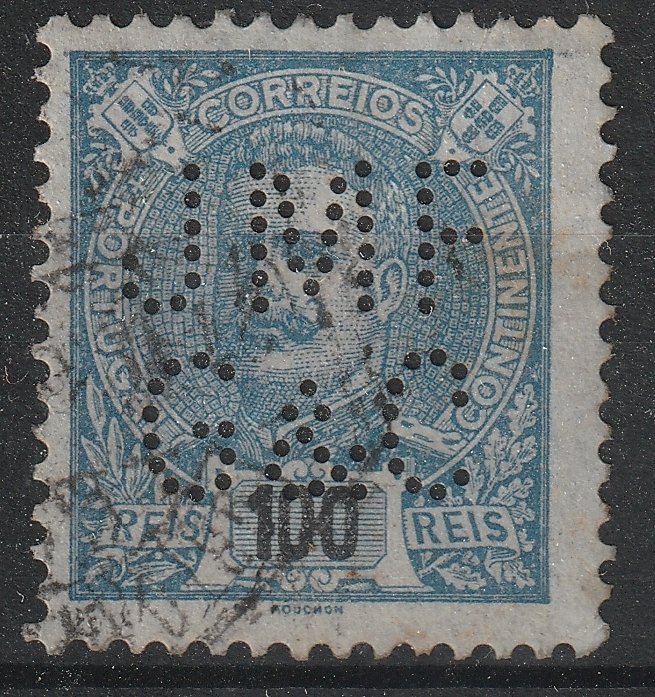 1895-1896. Portugália 100r *JMF/G&C* perfin bélyeg