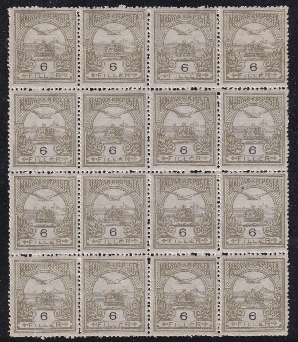 1913. Turul 6f 16-os tömben - "háborús fogazással" ritka!