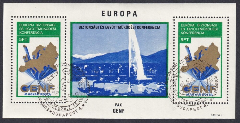 1974. Európai Biztonsági és Együttműködési Konferencia blokk alkalmi bélyegzéssel