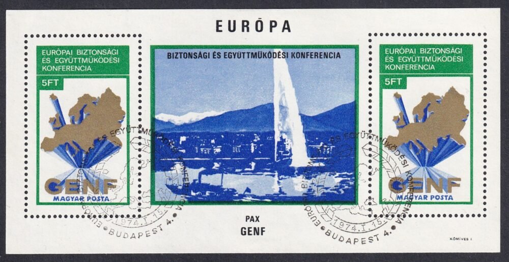 1974. Európai Biztonsági és Együttműködési Konferencia blokk alkalmi bélyegzéssel