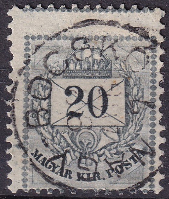 1881. 20 kr /E/ fésűsfogazással – szomszéd bélyegképbe csúszott fogazás