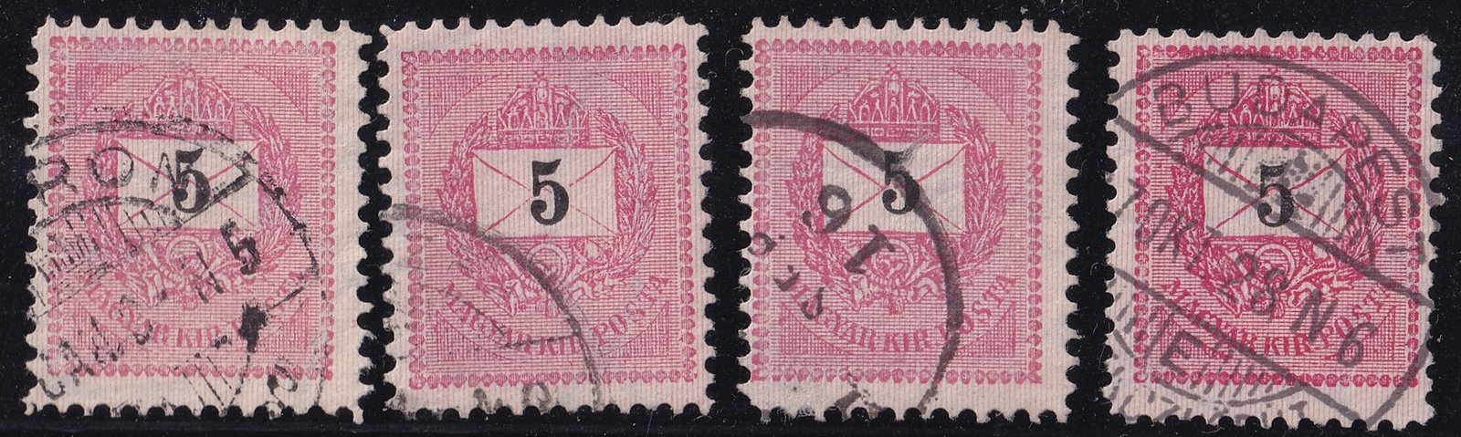 1889. Feketeszámú 4 db 5 kr /B/ - sorfogazással