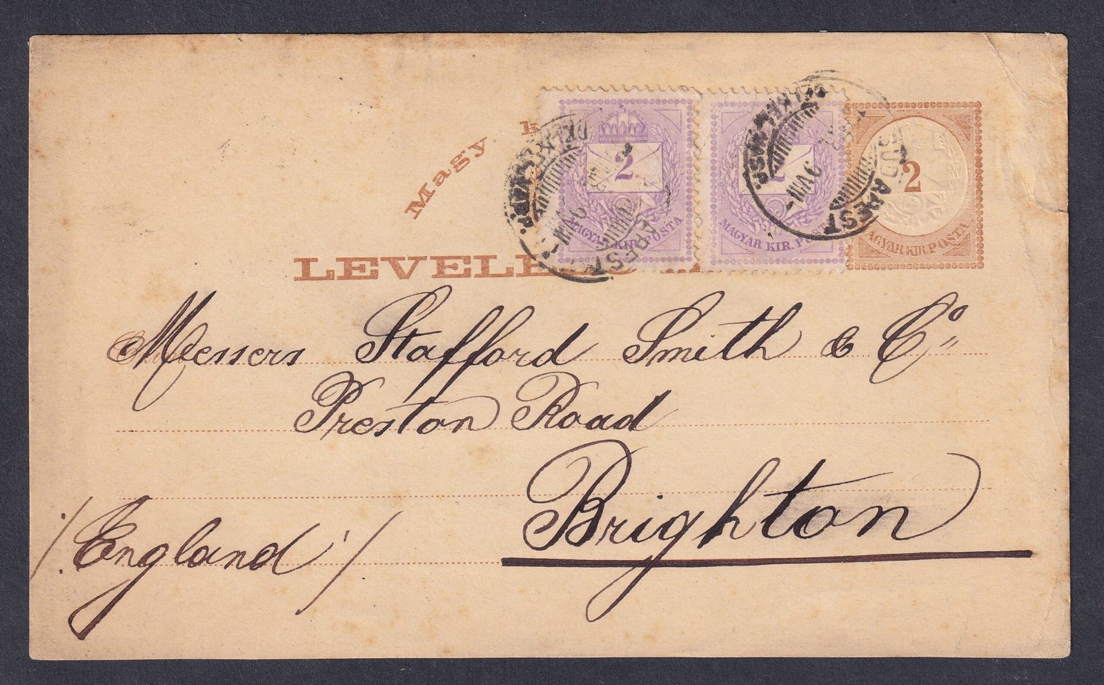 1877. Budapest, Angliába feladott levelezőlap