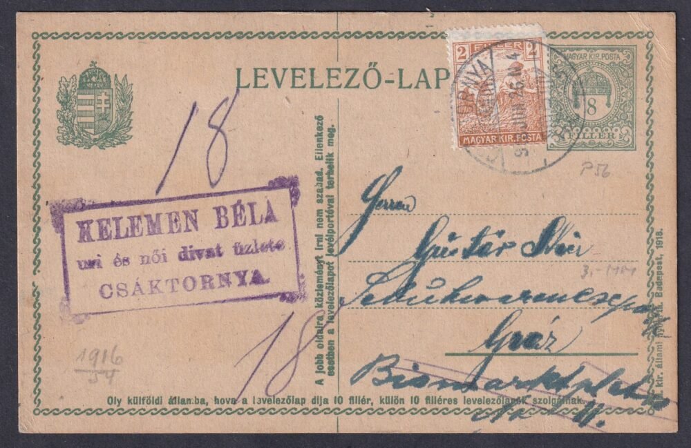 1913. Csáktornya, Graz-ba feladott levelezőlap