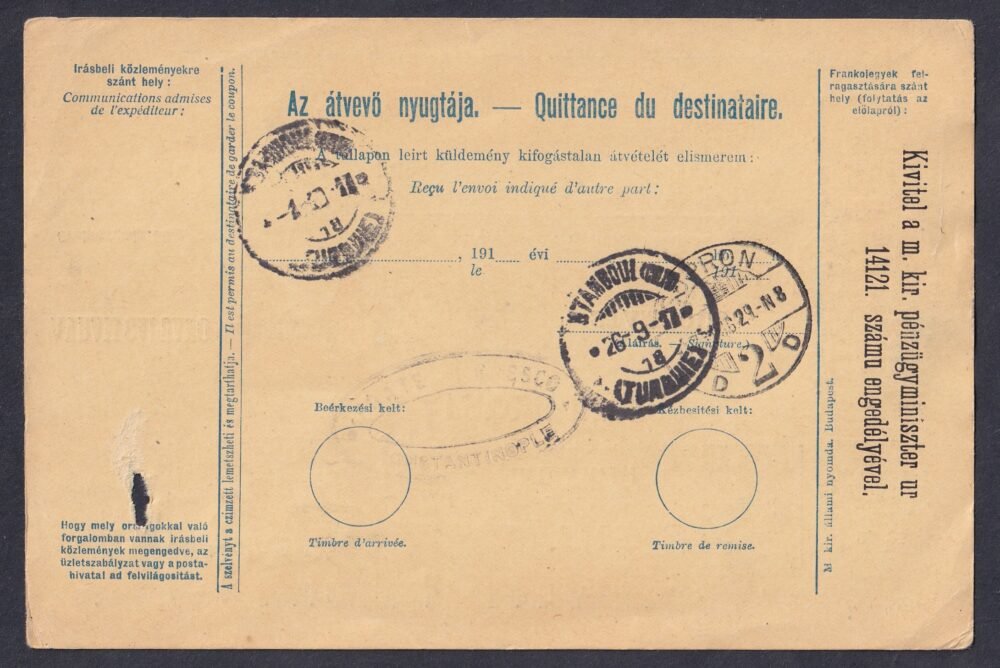 1917. Zimony, Konstantinápolyba feladott szállítólevél