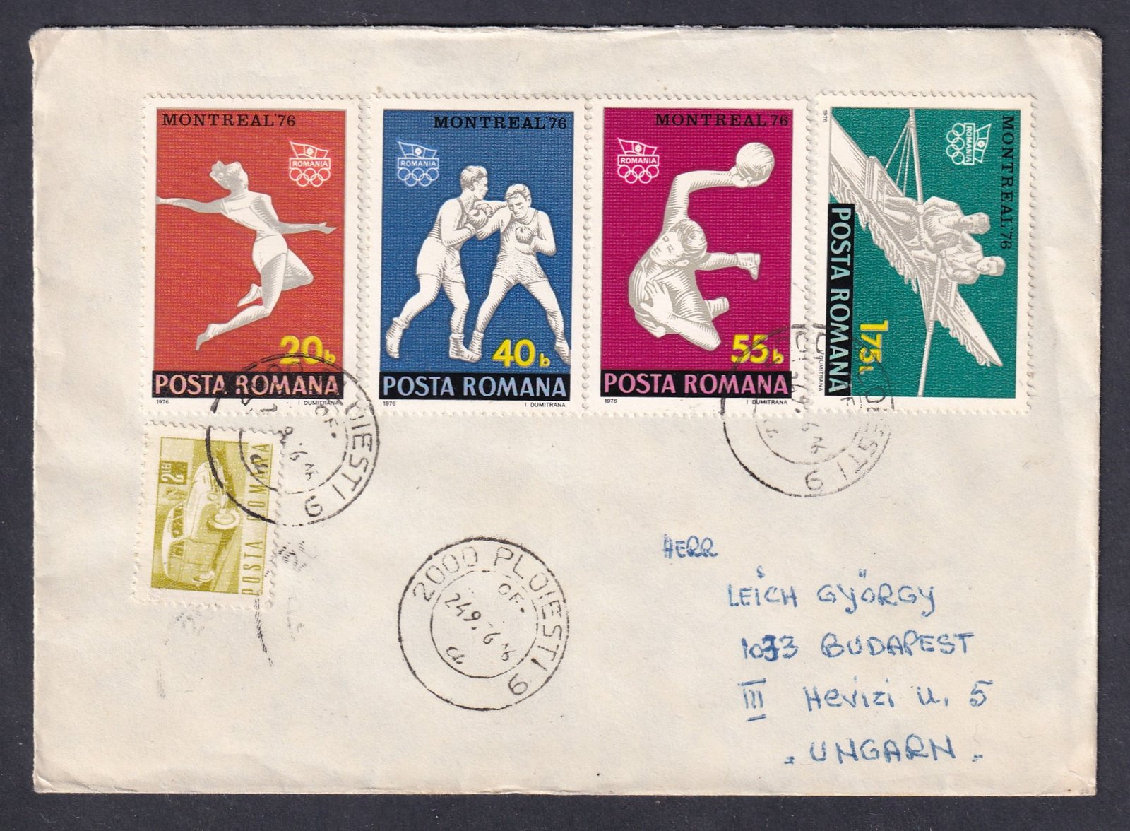 1966. Ploiesti (Ro) Budapestre feladott levél, sport motívum bélyegekkel