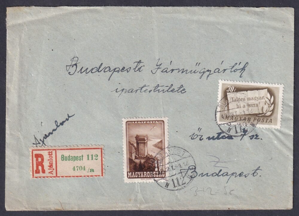 1949. Budapest, helyi ajánlott levél