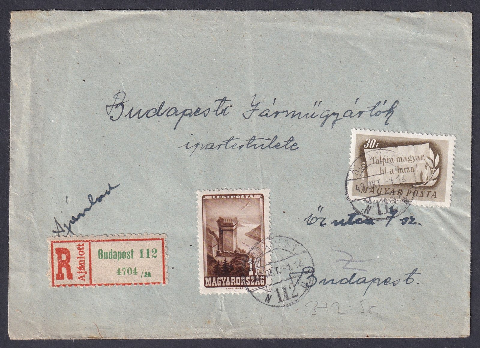 1949. Budapest, helyi ajánlott levél