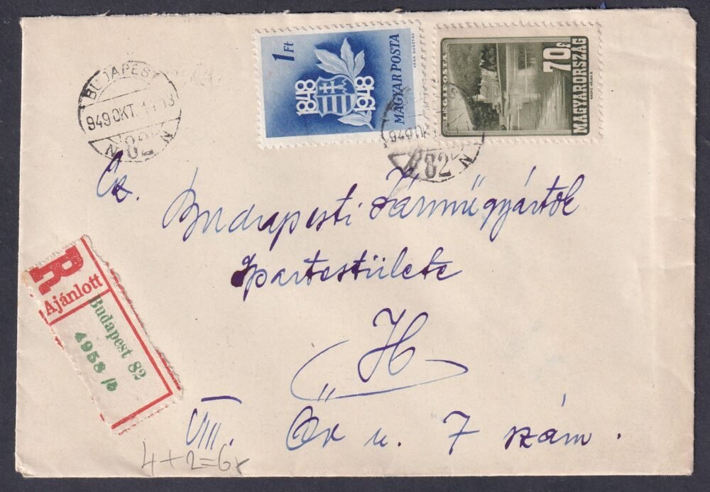 1949. Budapest, helyi ajánlott levél