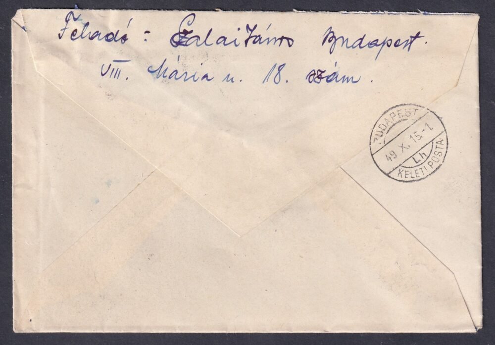 1949. Budapest, helyi ajánlott levél