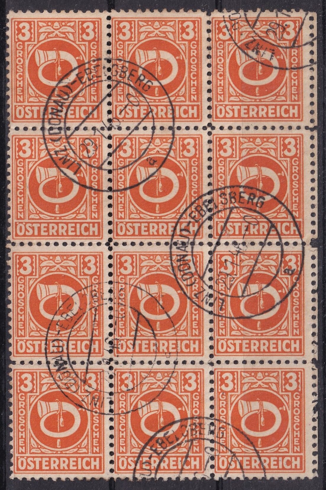 1945. Ausztria 3 g 12-es használt tömb