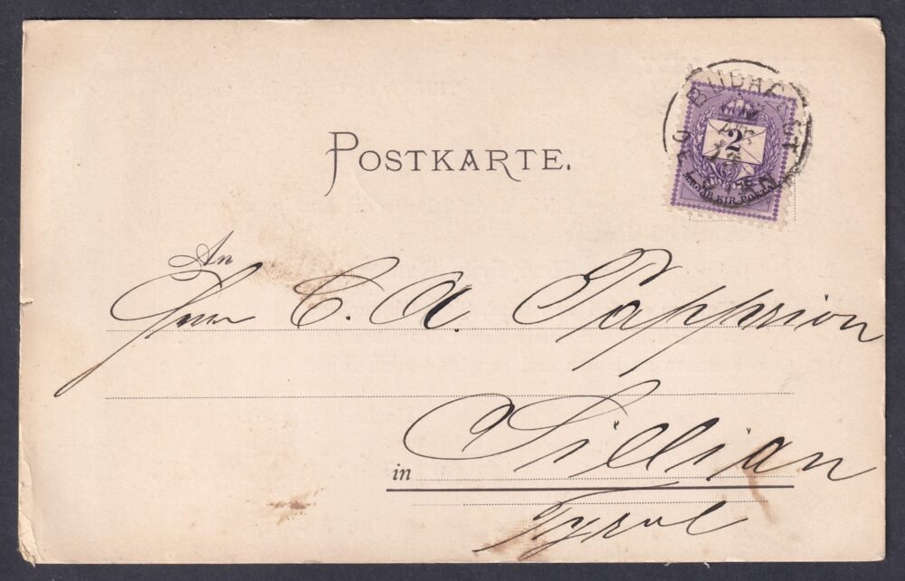 1887. Sillian (Ausztria) ba feladott nyomtatvány - 2 kr élénk sötét vörösibolya színnel /R/