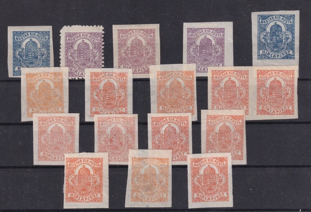 1909-1922-ig Hírlapbélyeg kiadások színárnyalatokkal
