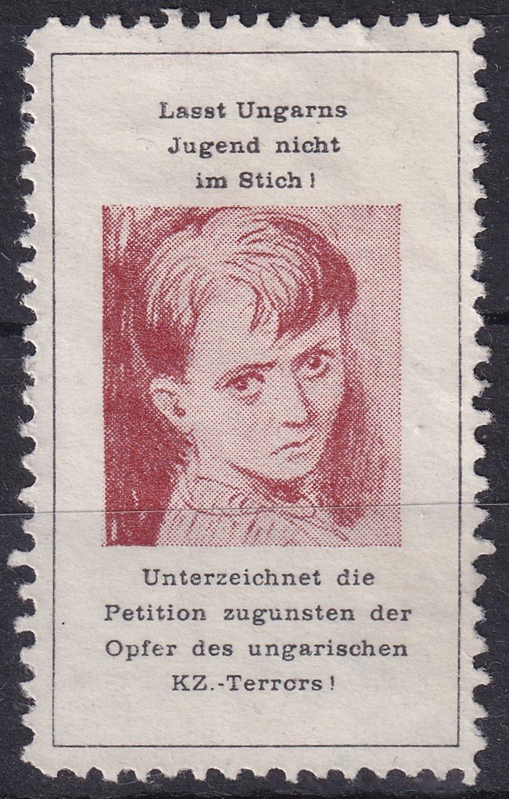 Az 1956-os forradalom utáni kommunista megtorlások elleni tiltakozásul, Ausztriában készült magánkiadású levélzáró bélyeg